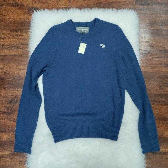 Abercrombie & Fitch NWT Cashmere Blue Wool Blend Crewneck Preppy Dad Sweater L - Picture 1 of 7